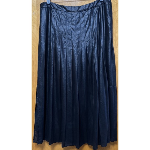Trouvé Women's Coated‎ Black Metallic Pleated Midi Skirt Fully Lined Flowy Sz L - Picture 1 of 14